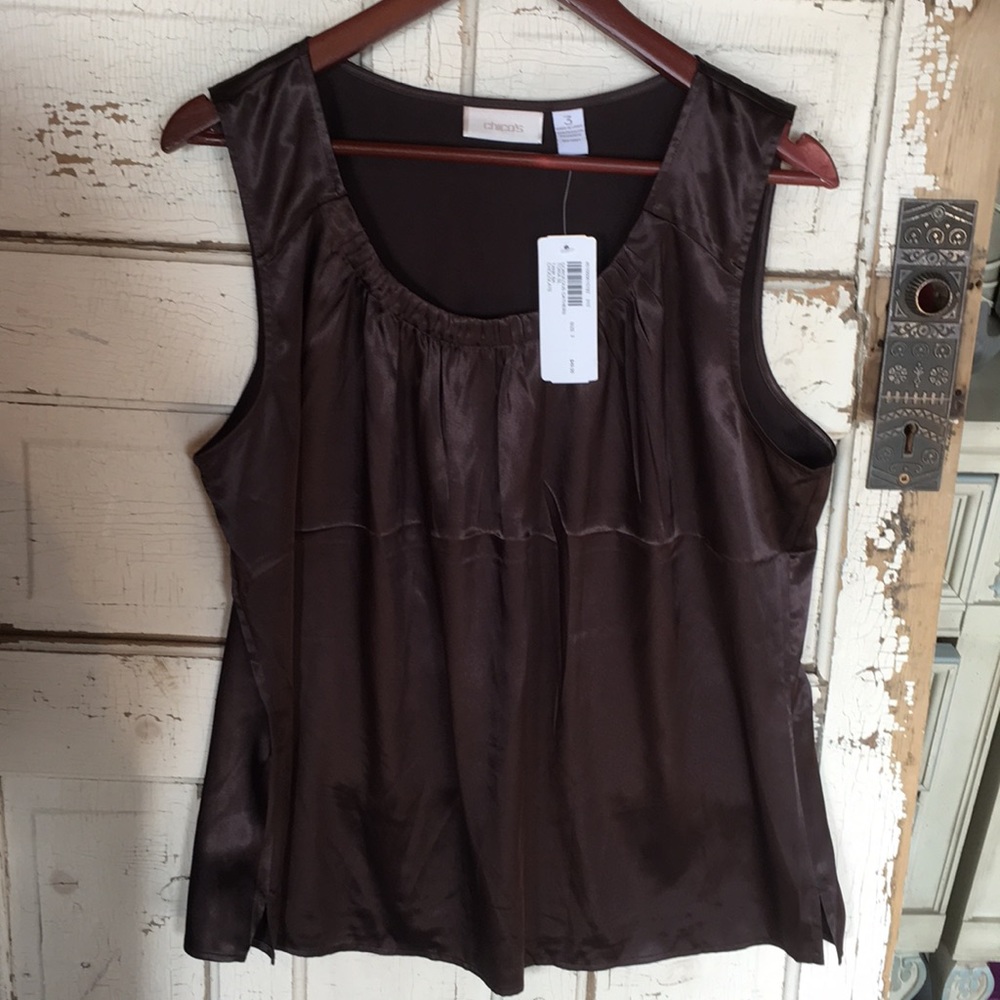 NWT Chico’s Chocolate Gathered neckline tank top